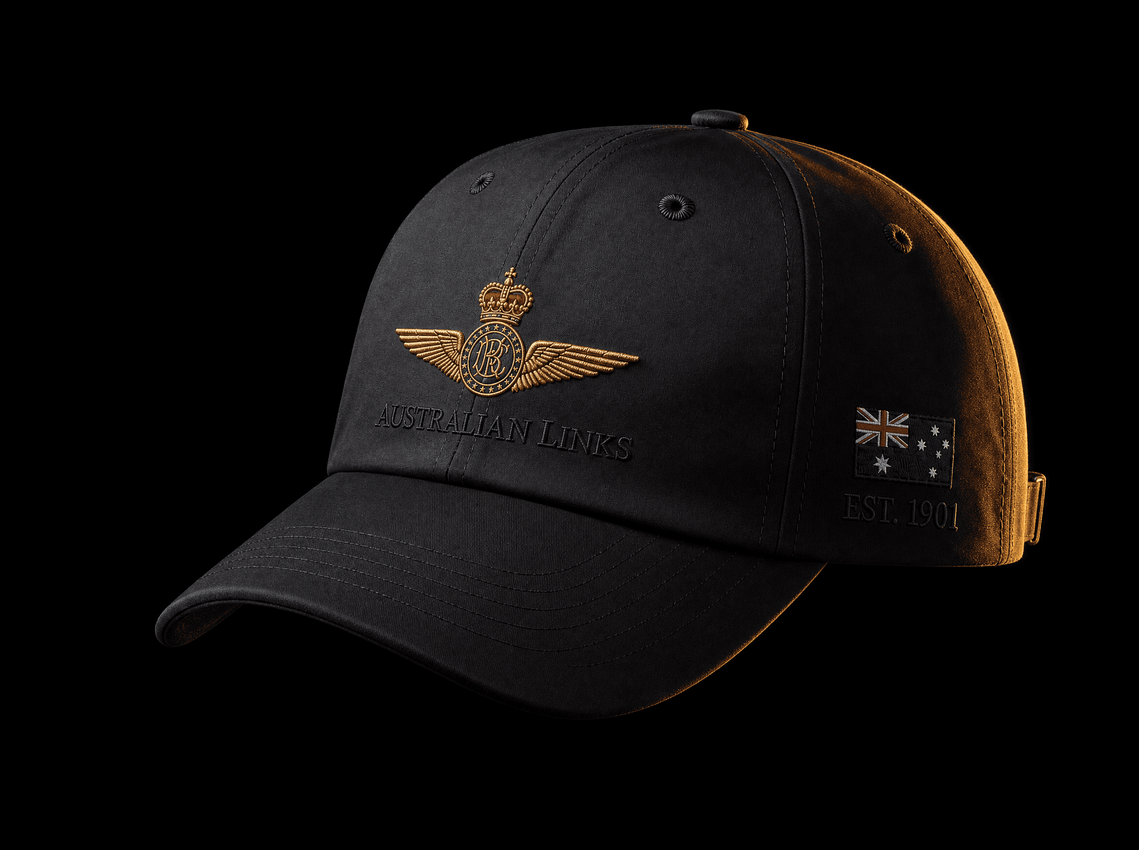 Nylon cap fabric with golden sun rays diffusing at the surface